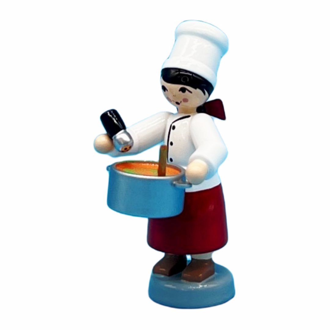 Suppenköche, Mädchen mit Suppentopf, rot