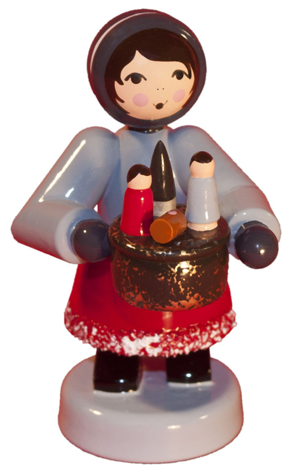 Erzgebirgsverkäufer Mädchen mit Spieldose, rot