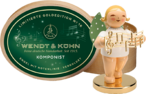No. 16, Komponist, Engel mit Notenlinie auf Metallsockel, vergoldet, in Spanschachtel. Limitierte Goldedition (22.222 Stück) 