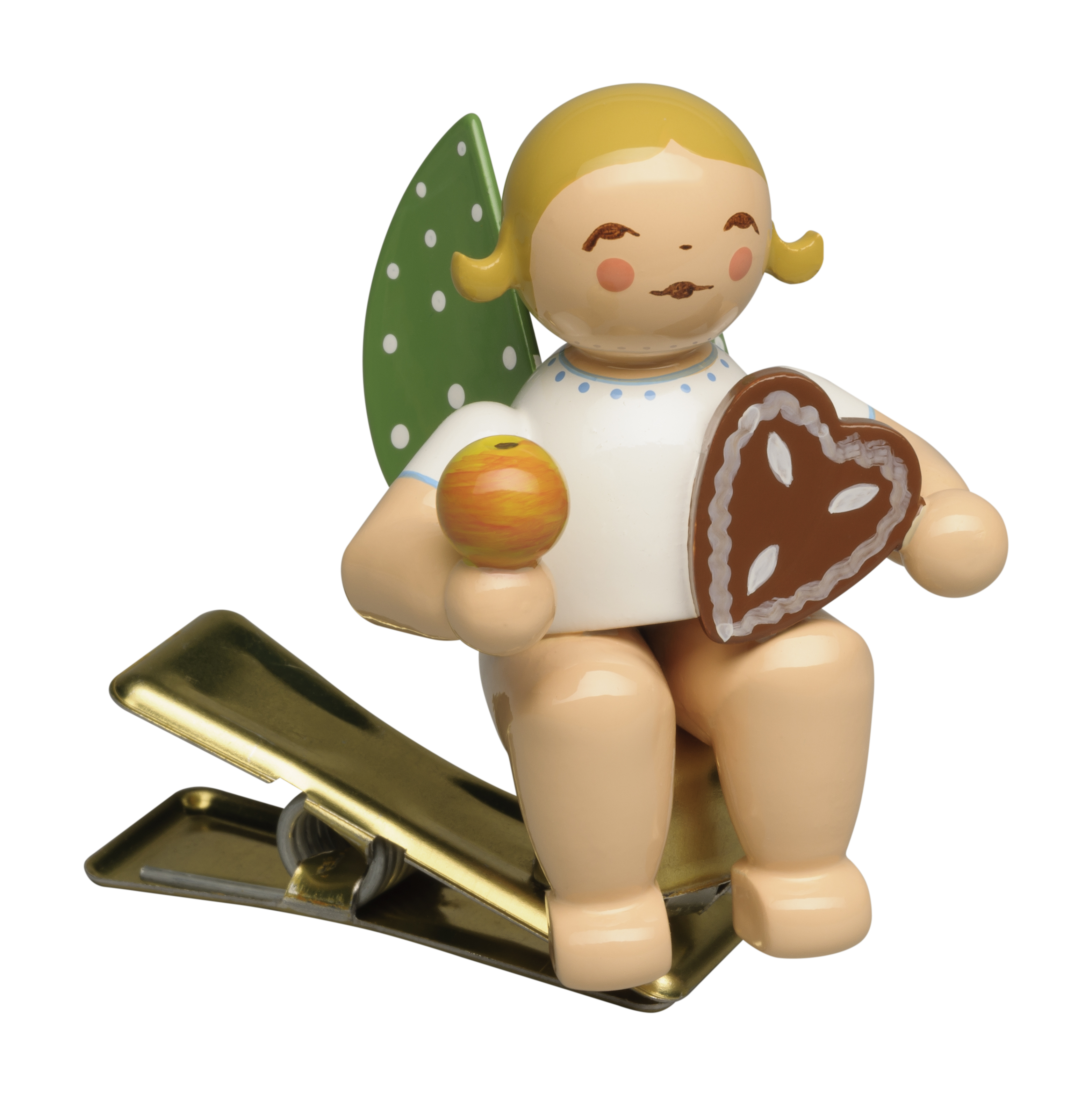 Engel mit Lebkuchen und Apfel, auf Klemme