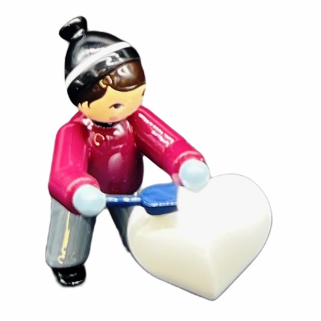 Schnee-Herzkinder, Junge mit Herz, lila