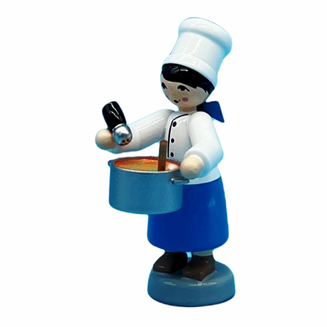 Suppenköche, Mädchen mit Suppentopf, blau