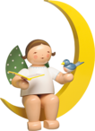 Engel mit Liederbuch und Vogel, im Mond, groß